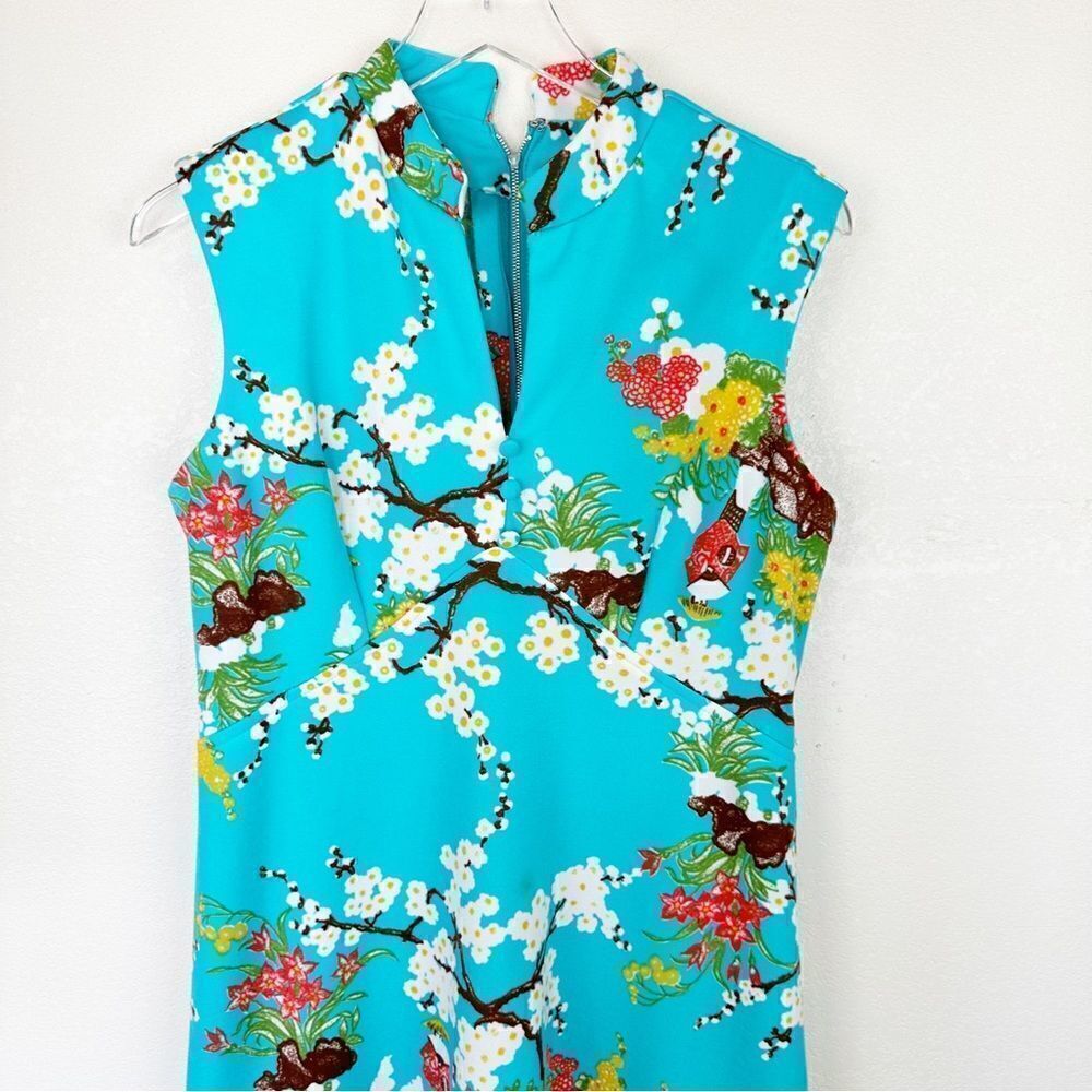 1960s Mod Vintage Oriental Asian Abstract Midi Dress Size 12 - Picture 2 of 12
